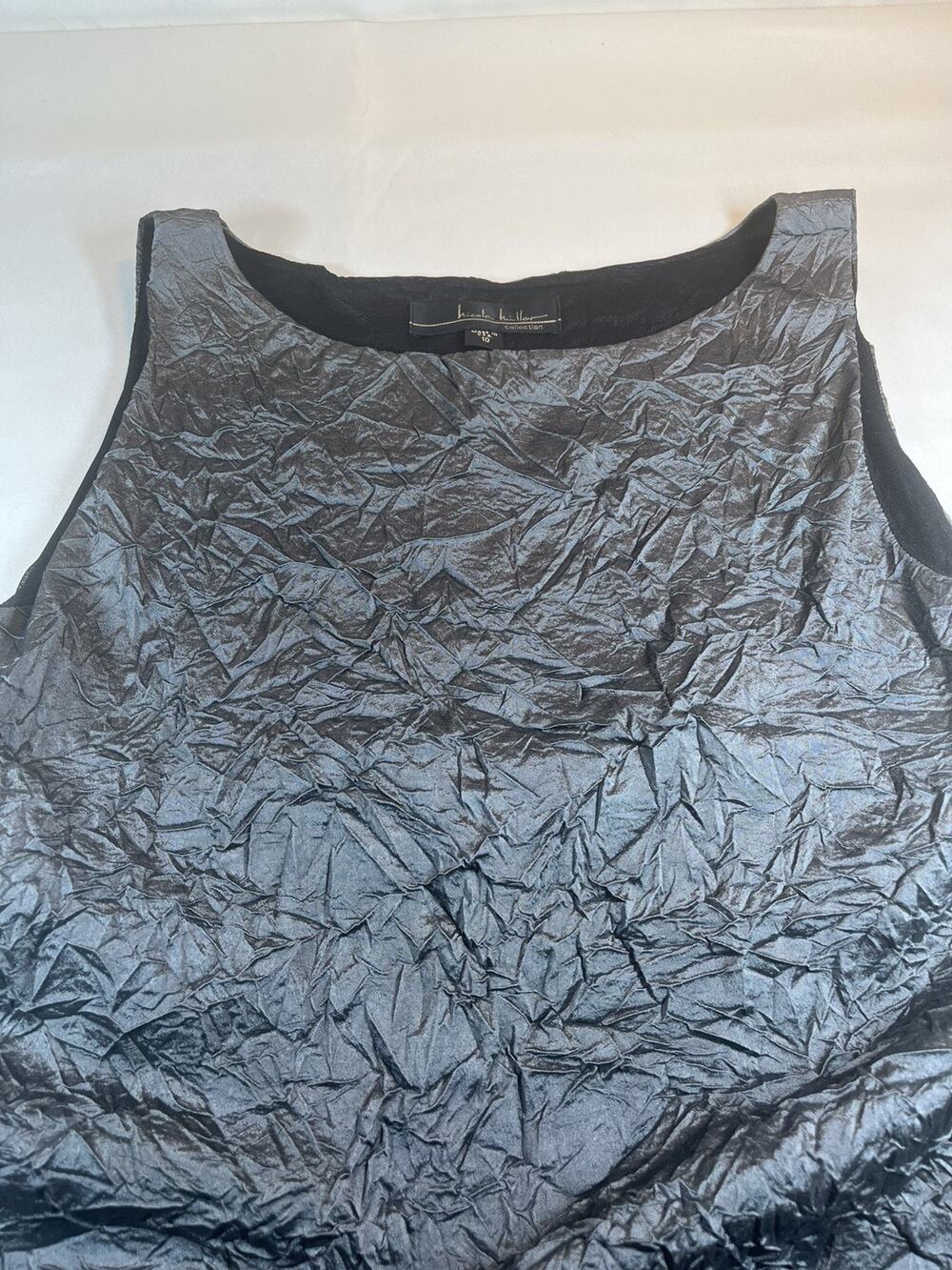 Vintage Nicole Miller Collection Dress Sz 10 Crinkle Black Gray Stretch USA